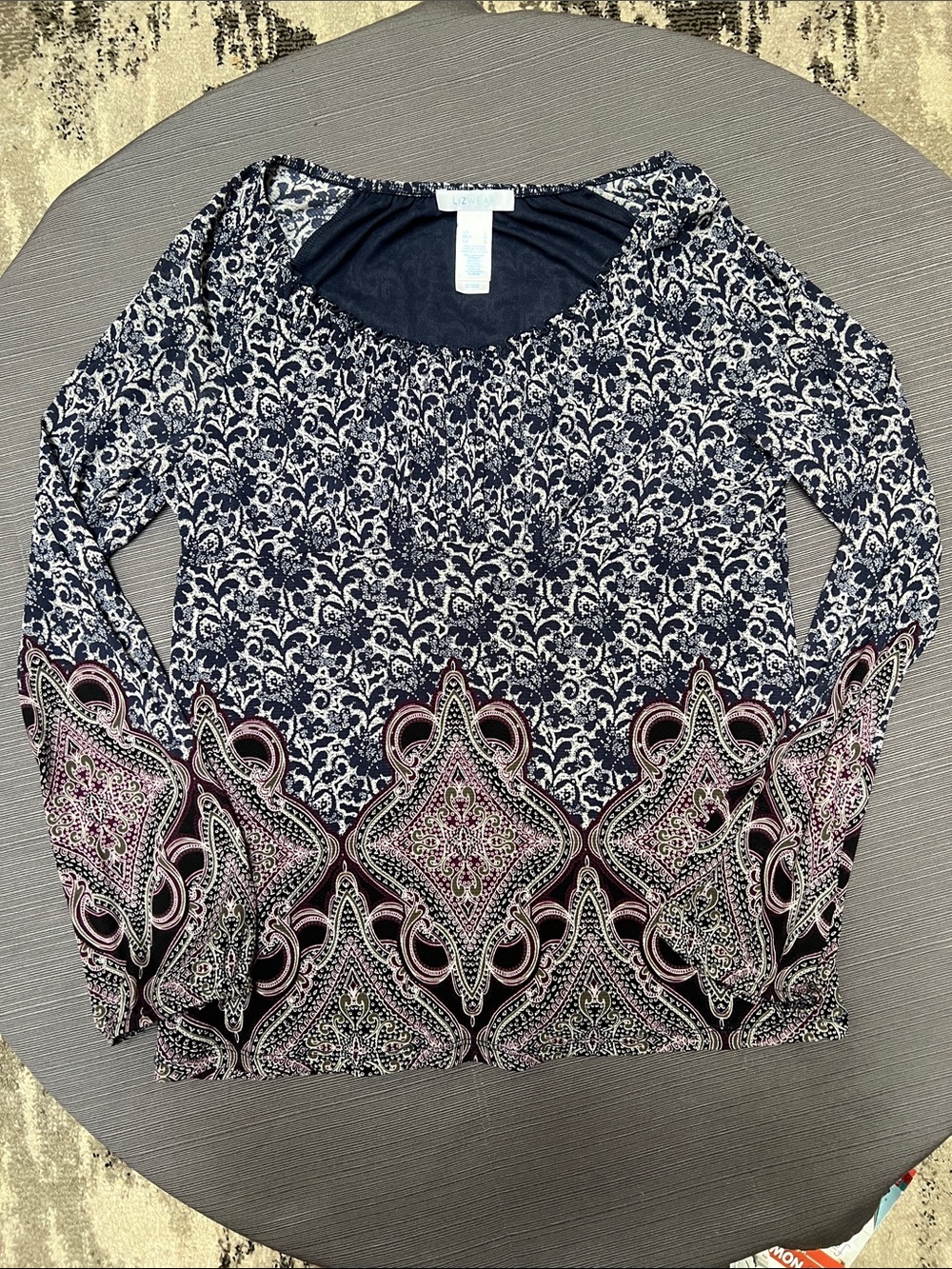 LIZ WEAR  Patterned Long-Sleeve Women's Top-SZ L